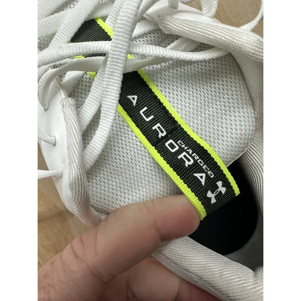 Under Armour Charged Aurora White Sneakers Men's Sz 10 Neon Green Logo Running‎